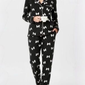 Kate Spade Super Soft Black Pajama Set with White Bow Print